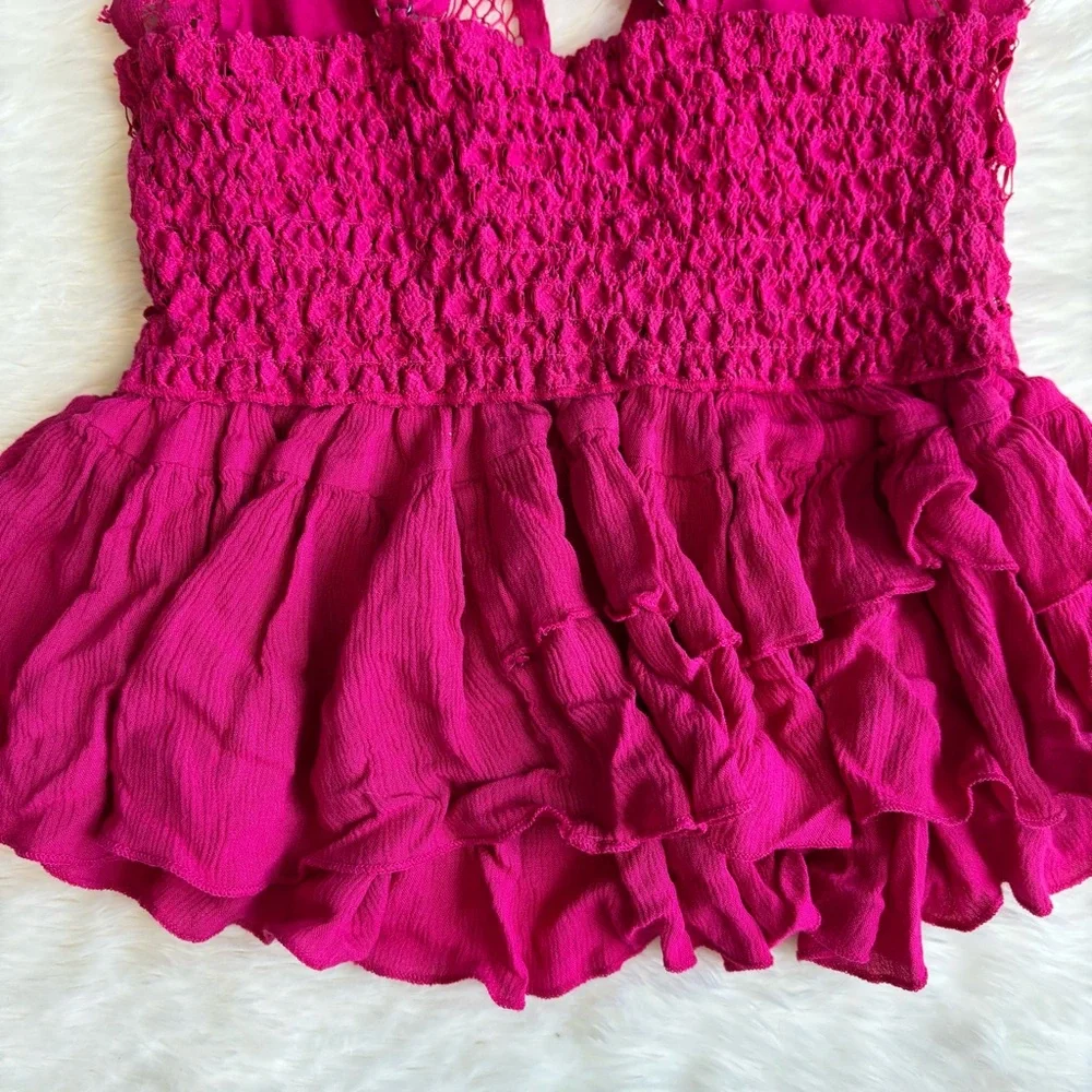 Free People Magenta Lace Peplum Camisole